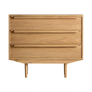 Nyry - Cassettiera in legno di mindi con 3 cassetti, colore naturale stile nordico, dimensioni 100 x 43 x 85 cm.
