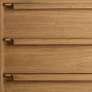 Nyry - Cassettiera in legno di mindi con 3 cassetti, colore naturale stile nordico, dimensioni 100 x 43 x 85 cm.