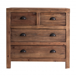 Bern - Cassettiera in legno di pino con 4 cassetti, colore naturale invecchiato stile classico, dimensioni 90 x 45 x 85 cm.