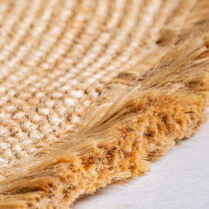 Kisai - Tappeto rotondo in fibra di canapa, color sabbia stile coloniale, dimensioni 240 x 240 x 0,5 cm.