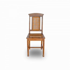 Sedia antica in legno di teak con seduta in rattan intrecciato 
