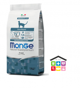  Monge cat Sterilised Monoprotein – Trota 0,400g /1,5kg/10kg