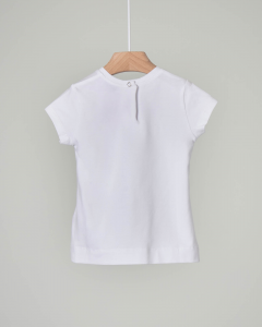 T-shirt bianca mezza manica con stampa fiocco e strass 12-24 mesi