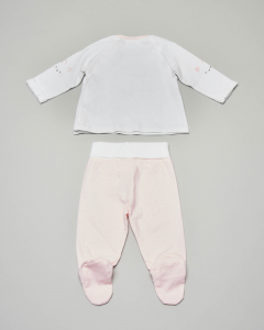 Completo maglia bianca con orsetti stampati e ghettina rosa a pois bianchi 1-4 mesi