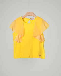 T-shirt gialla con maniche ad aletta in georgette S-2XL