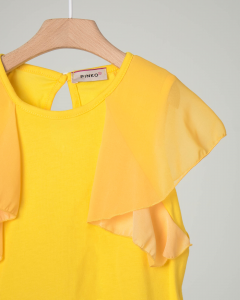 T-shirt gialla con maniche ad aletta in georgette S-2XL