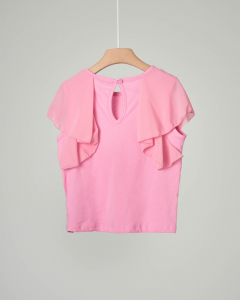 T-shirt rosa con maniche ad aletta in georgette S-2XL