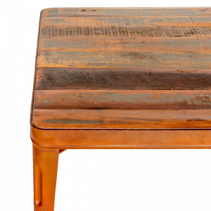 Tavolo in ferro color mattone con top in legno recuperato di teak #1266IN450