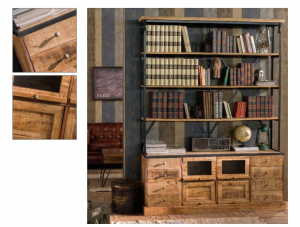 Toledo - Libreria in legno di acacia mango e metallo, colore naturale stile industrial, dimensione cm 160 x 45 x 219 h