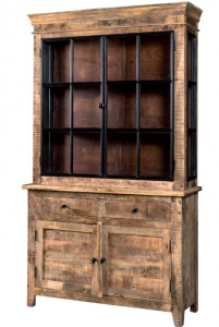Etienne - Credenza doppio corpo 4 ante e 2 cassetti, in legno di mango, colore naturale stile rustico, dimensione: cm 126 x 44 x 220 h