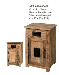 Newport - Comodino in legno di mango e metallo, colore naturale in stile industrial, dimensione: cm 40 x 40 x 72 h