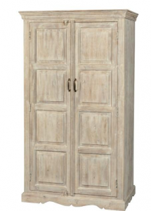 Cottage - Armadio in legno di mango, colore bianco decapato stile shabby chic, dimensione: cm 110 x 55 x 190 h