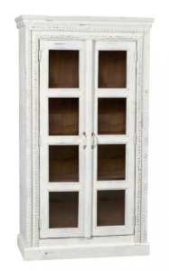 Dialma - Vetrina in legno di acacia, colore bianco decapato stile shabby chic, dimensione: cm 100 x 40 x 185 h