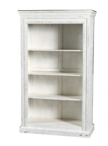 Dialma - Libreria in legno di acacia, colore bianco decapato in stile shabby chic, dimensione: cm 110 x 40 x 185 h