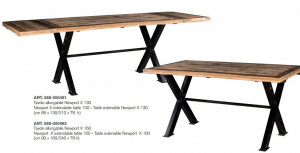 Newport X - Tavolo allungabile in legno di mango e metallo, colore naturale in stile industrial, dimensioni (cm 90 x 160/240 x 78 h) / (cm 85 x 130/210 x 78 h)