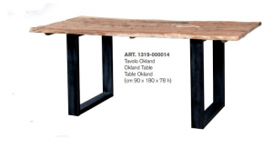 Okland - Tavolo in legno di acacia e metallo, colore naturale in stile rustico, dimensione: cm 90 x 180 x 78 h