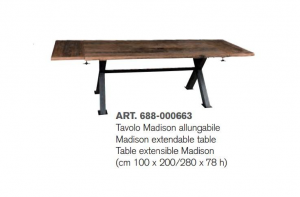 Madison - Tavolo allungabile in legno di mango, colore naturale in stile rustico, dimensione: cm 100 x 200/280 x 78 h