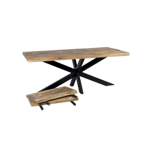 Empire - Tavolo allungabile base a incrocio in legno di mango, colore naturale in stile industrial, dimensione: cm 90 x 160/240 x 78h
