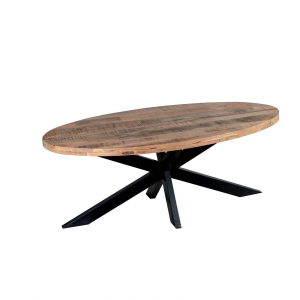 Empire - Tavolo ovale base a incrocio in legno di mango e metallo, colore naturale in stile industrial, dimensione: cm 100 x 200 x 78 h