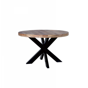 Empire - Tavolo rotondo base a incrocio in legno di mango e metallo, colore naturale in stile industrial, dimensione: Ø 120 x 78 h