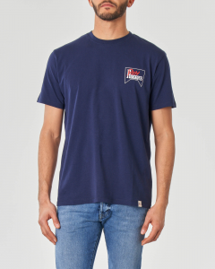 T-shirt blu mezza manica con logo piccolo stampato sul petto