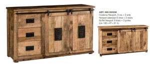 Newport - Credenza 2 ante e 3 cassetti in legno di mango, colore naturale in stile industrial, dimensione: cm 160 x 47 x 91 h