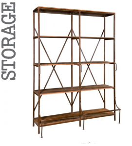 Storage 2 Spazi - Libreria in legno di mango e metallo, colore naturale stile industrial, dimensione: cm 155 x 58 x 215 h