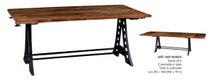 All A Bridge - Tavolo allungabile in legno di mango e metallo, colore naturale con base nera in stile industrial, dimensione: cm 90 x 180/260 x 78 h