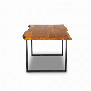 Tavolo in legno di acacia indiana sagoma tronco con gambe in ferro 