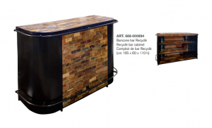 Reciclè - Bancone Bar in legno di acacia e metallo, mix colori nero e naturale stile industrial, dimensione: cm 165 x 60 x 110 h