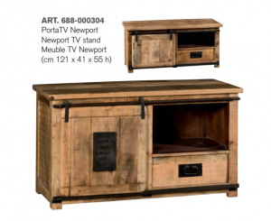 Newport - Mobile Porta tv in legno di mango e metallo, colore naturale in stile industrial, dimensione: cm 121 x 41 x 55 h