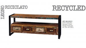 Recycled - Mobile Porta Tv 4 cassetti in legno massello, colore naturale invecchiato in stile industrial vintage, dimensione: cm 150 x 40 x 60 h