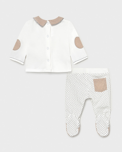 Completo maglietta bianca con coniglietti ricamati e pantaloncini a pois 1-4 mesi