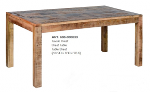 Brest - Tavolo moderno in legno massello, colore naturale in stile rustico retrò, dimensione: cm 90 x 180 x 78 h