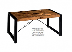 Factory - Tavolino da salotto in legno massello, colore naturale in stile industrial retrò, dimensione: cm 100 x 60 x 45 h