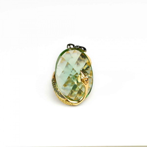 Anello design pavone in argento, ossidiana verde e zirconi colorati