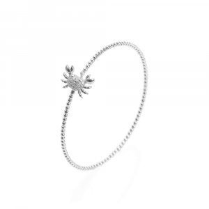 Rigid silver bracelet with crab in white cubic zirconia pavé