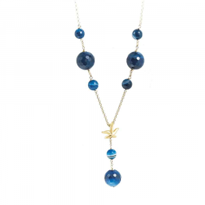 Collana in argento con sfere di agata blu e stella marina