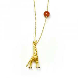 Catena in argento con pendente giraffa in smalto e zirconi