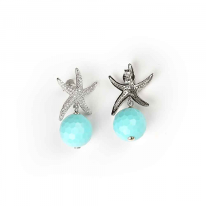 Orecchini pendenti in argento con stella marina di zirconi e sfera di pasta di turchese