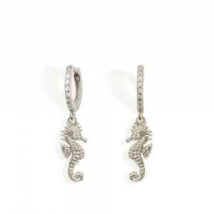 Orecchini pendenti con cavalluccio marino in argento e zirconi