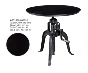 Crown - Tavolo rotondo elevabile a manovella interamente in ferro, colore nero in stile industrial, dimensione: cm ø 80 x 76/105 h