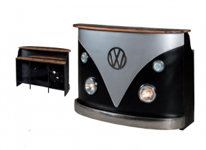 Wols - Bancone Bar riproduzione Volkswagen Transporter, in legno di mango e metallo in stile vintage, dimensione: cm 153 x 56 x 109 h