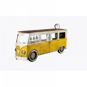 Big Wols - Bancone Bar riproduzione Volkswagen Transporter, in legno di mango e metallo in stile vintage, dimensione: cm 223 x 62 x 95 h