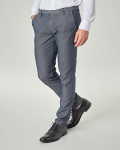 Pantalone chino blu in cotone stretch tinta unita