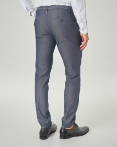 Pantalone chino blu in cotone stretch tinta unita