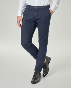 Pantalone chino blu in cotone stretch micro armatura