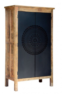 Arabesque - Stipo in legno massello e metallo, colore naturale e nero stile etnico arabeggiante, dimensione: (cm 110 x 60 x 190 h)