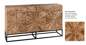 Bourgogne - Credenza 3 ante e 3 cassetti in legno massello, colore naturale in stile vintage, dimensione: cm 160 x 40 x 91 h