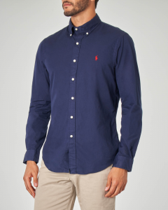 Camicia blu in twill con collo button down slim-fit